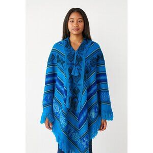 Artesanias Inca 100% Wool Fringed Cape Attached Scarf Hand Made in Ecuador